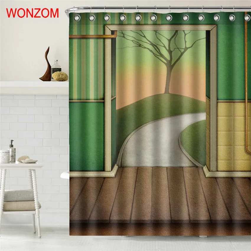 

WONZOM Road Shower Curtains with 12 Hooks For Bathroom Decor Modern 3D Polyester Fabric Bath Waterproof Curtain 2018 New Arrival