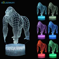 3D гориллы светодиодный Ночные огни атмосфера настольная лампа сенсорный выключатель семь Цвета акрил для детей Спальня декоративные лампы