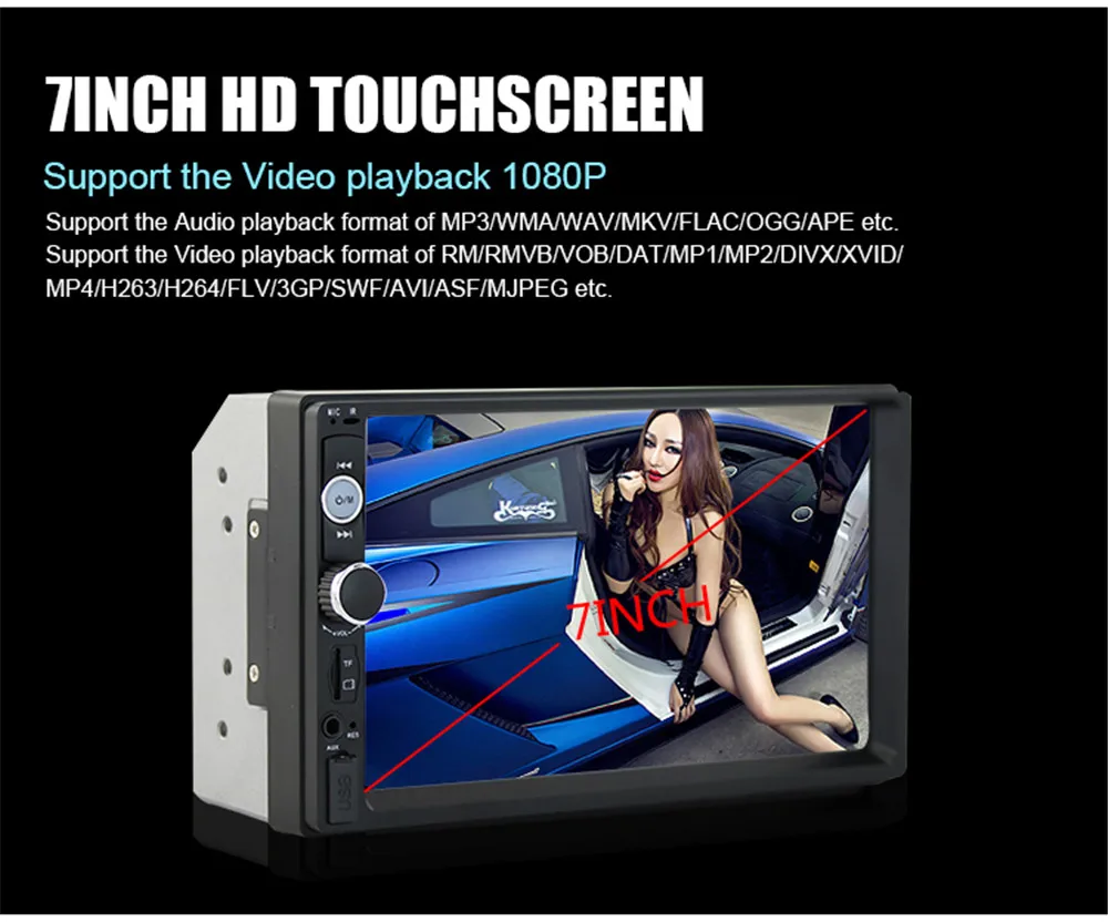 

2 din car radio 7" HD Player MP5 Touch Screen Digital Display Bluetooth FM USB SD Multimedia 2din Autoradio Rear View Camera