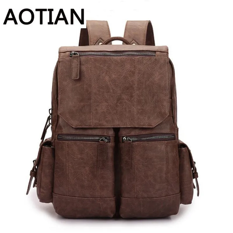 

Hot High Quality Men Backpack Vintage Man Bagpack Street Travel Shopping Backpack Escolar PU Leather Travel Luggage Backpacks