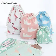 PURDORED 3 pcs/set Flamingo Printing Drawstring Bag Travel Shoes Clothes Storage Pouch Women Cosmetics Wash Organizer Bag