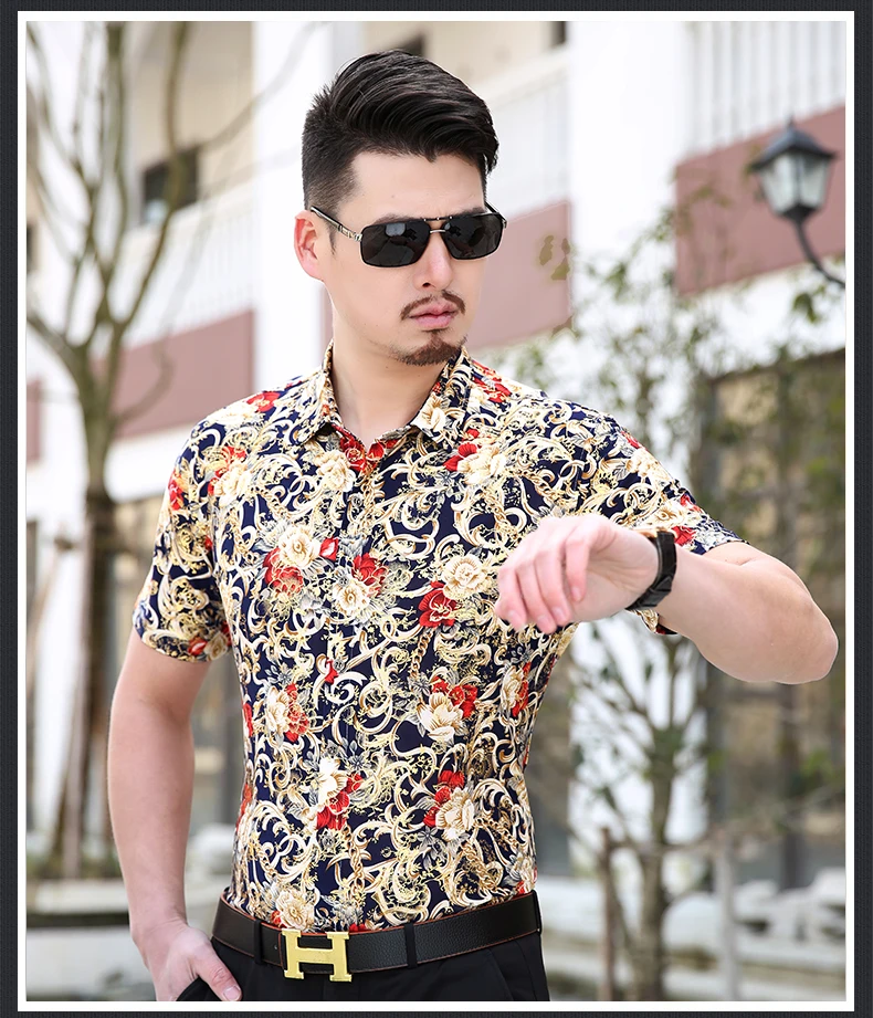 Высококачественная мерсеризованная хлопковая мягкая и удобная рубашка из бутика Лето 2018 Модная тонкая Изысканная рубашка с принтом