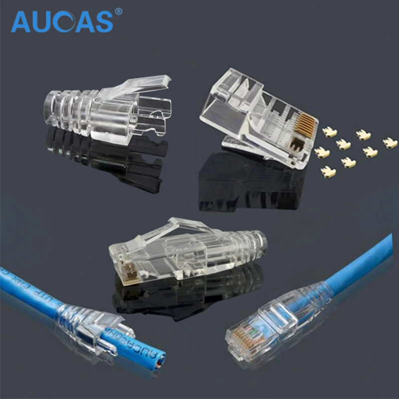 

50pcs Aucas Network Cable 8p8c cat5e RJ45 connector plug rj4 ca5e connector 2pcs/set Unshielded Modular Rj45 Plug Terminal