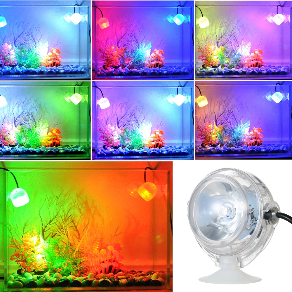 Водонепроницаемый светодиодный светильник для аквариума, погружной светильник с выпуклыми линзами на присоске, декоративный светильник для аквариума, меняющий цвет