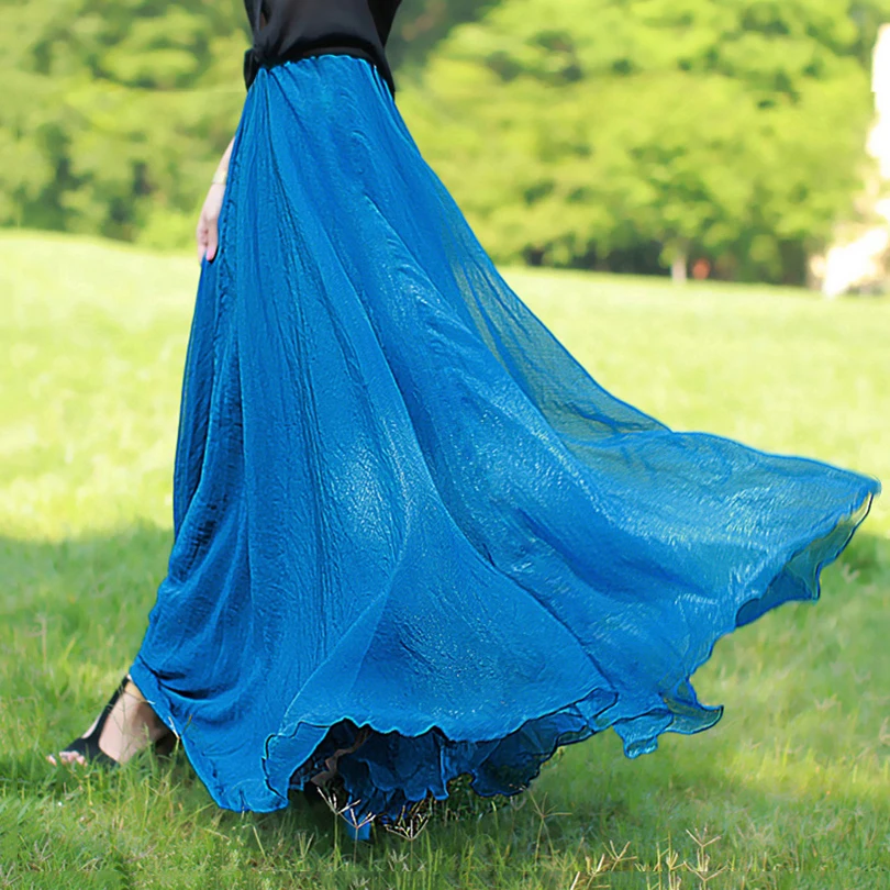 Female Summer Elastic Waist Vintage Long Skirts Women Cool fabrics