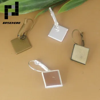 

BASEHOME 20pcs/lot Vintage Retro Square Blank Earring Settings Cabochon Base Fit 12 mm Cabochon Cameo DIY Ear Jewelry Making