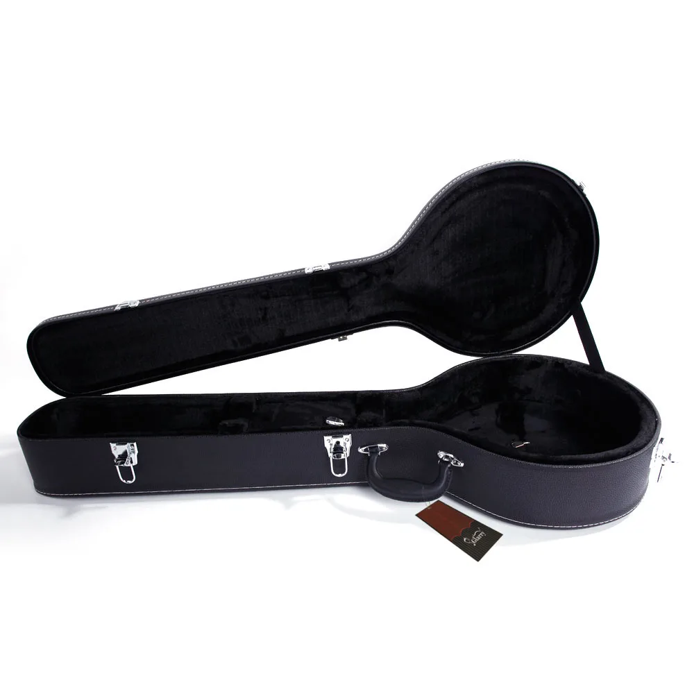 Glarry 5-string 6-string microgroove padrão couro madeira banjos caso preto-2