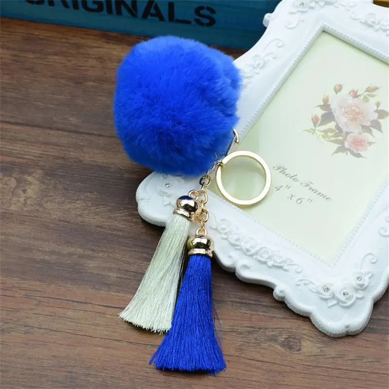 New Arrival 2016 Cute Rabbit Fur Ball Key Chain Keychain llaveros mujer Fluffy Fur Pom Pom Keychain Tassel Car Bag Key Ring
