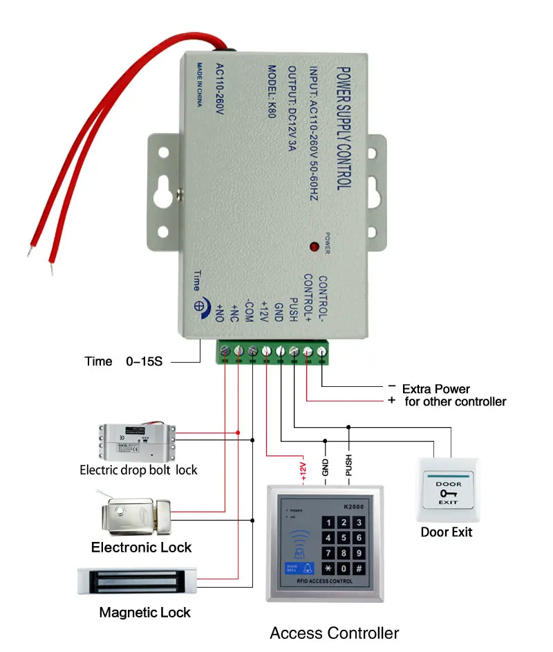 Источник питания с контролем доступа K80 выключатель питания DC 12V 3A AC 110~ 260V для всех типов система контроля доступа дверной замок с задержкой времени