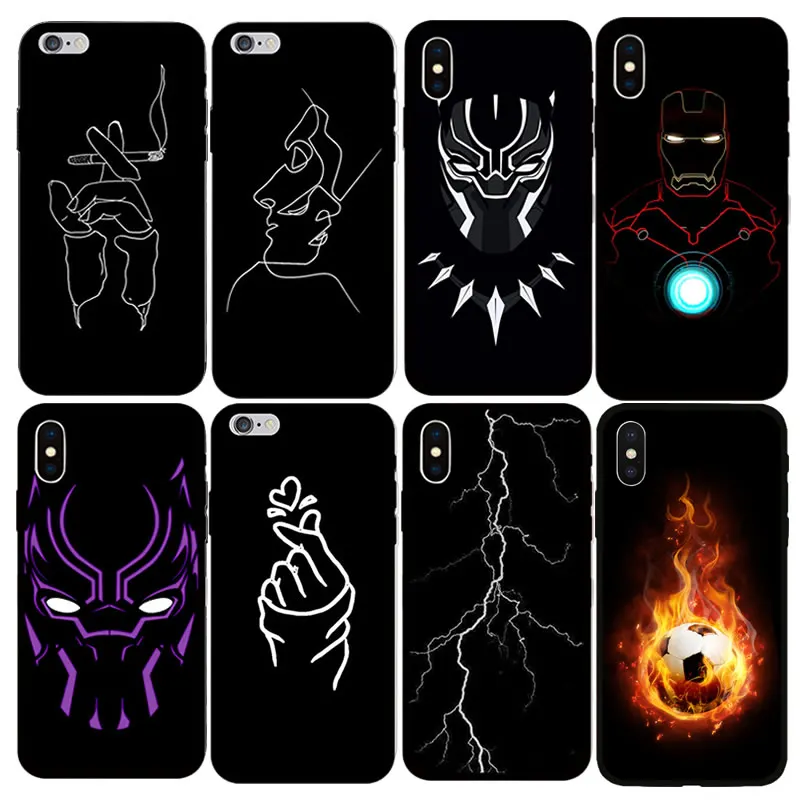 

on 5 5S SE 6 6S Black Shell Fashion Painting Cover Case For Apple iphone 7 PLUS 8 plus Xs Max XR Soft TPU Back Phone Case