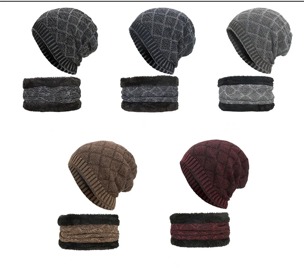 2019 зимняя шапка и шарф набор для женщин Skullies Beanies для мужчин вязаная шерстяная шапка теплая Gorros плюс бархат теплые на зиму комплект