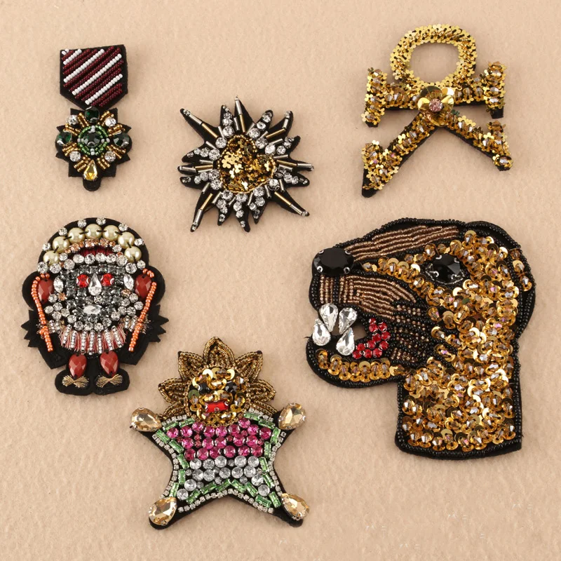 

Hand stitched Diamond beaded patches star for sewing on Clothing Fashion leopard Insect badge stickers applique Hat accessories