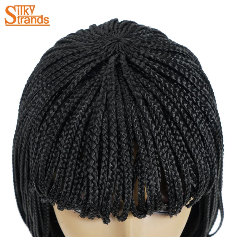 Шелковистые пряди синтетический парик короткий плетеный ящик коса парик для женщин с челкой натуральный черный термостойкие высокотемпературные волокна
