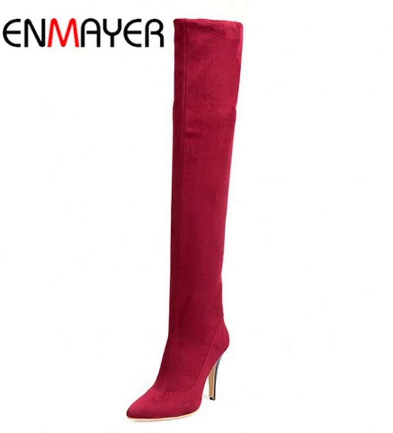 

ENMAYERFashion 34-45 Shoes Women Motorcycle Boots for Women Pointed Toe Boots Black Autumn Winter Long Knee High Boots for Women