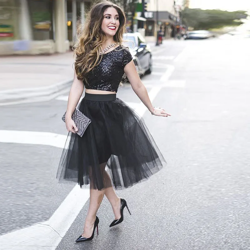 tea length black tulle skirt