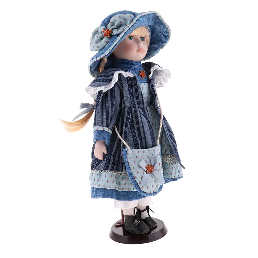 40cm Porcelain Doll Vintage Lady Figure with Pink Princess Dress Collectible