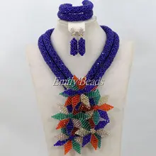 Разноцветные цветы африканские бусы Ювелирные наборы Королевское голубое нигерийское свадебное Свадебные ожерелья набор женский подарок AIJ592