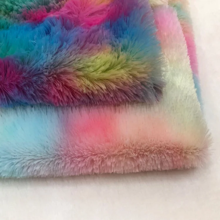 

Colorful PV velvet tie dyed plush rainbow color rabbit fur peacock velvet super soft toy shoes flannel