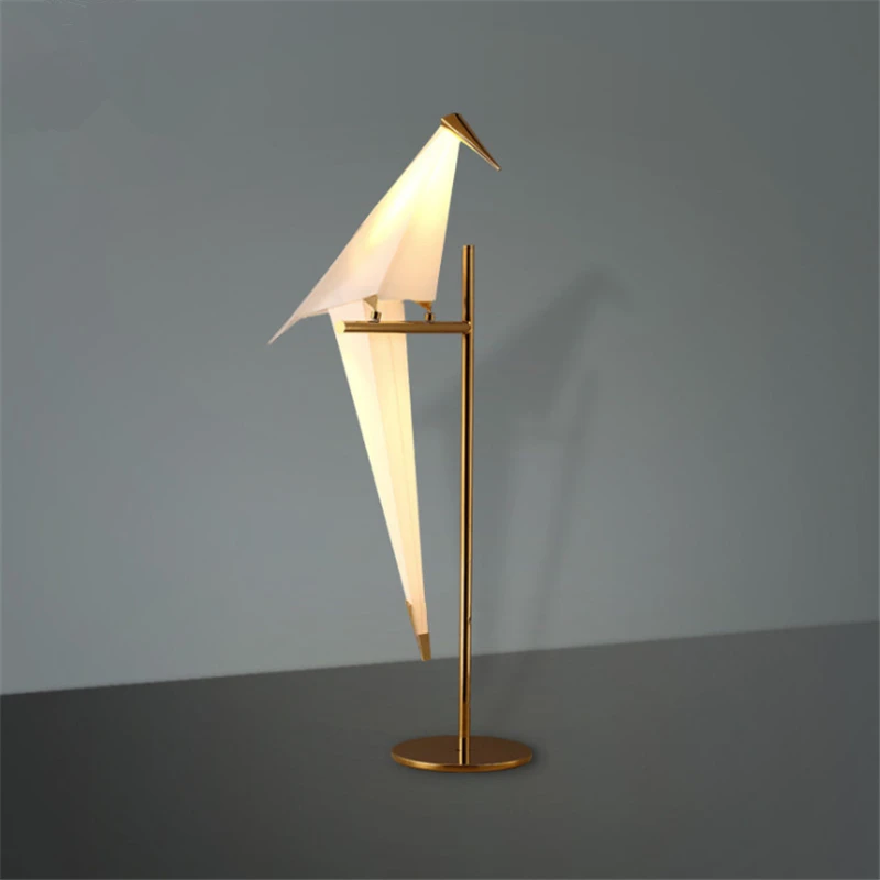 Billig Art Deco Vogel Papier Boden lampe Schlafzimmer Studio wohnzimmer lampe stand origami licht Studie Nacht Lesen tisch gold boden lampe