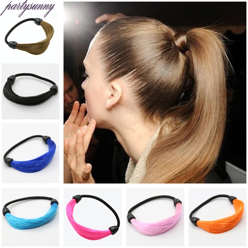 

PF 2pcs Wig Hair Bands Fluorescence Color Ponytail Headband Headwear Hair Elastic Rubber Band Holder Women Girls Hair Ornament