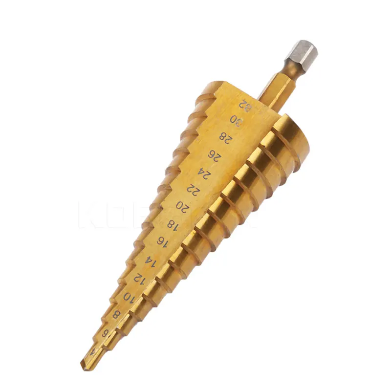 

1PCS 4-32 mm HSS Titanium Coated Step Drill Bit Drilling Power Tools for Metal High Speed Steel Wood Hole Cutter Step Cone Drill