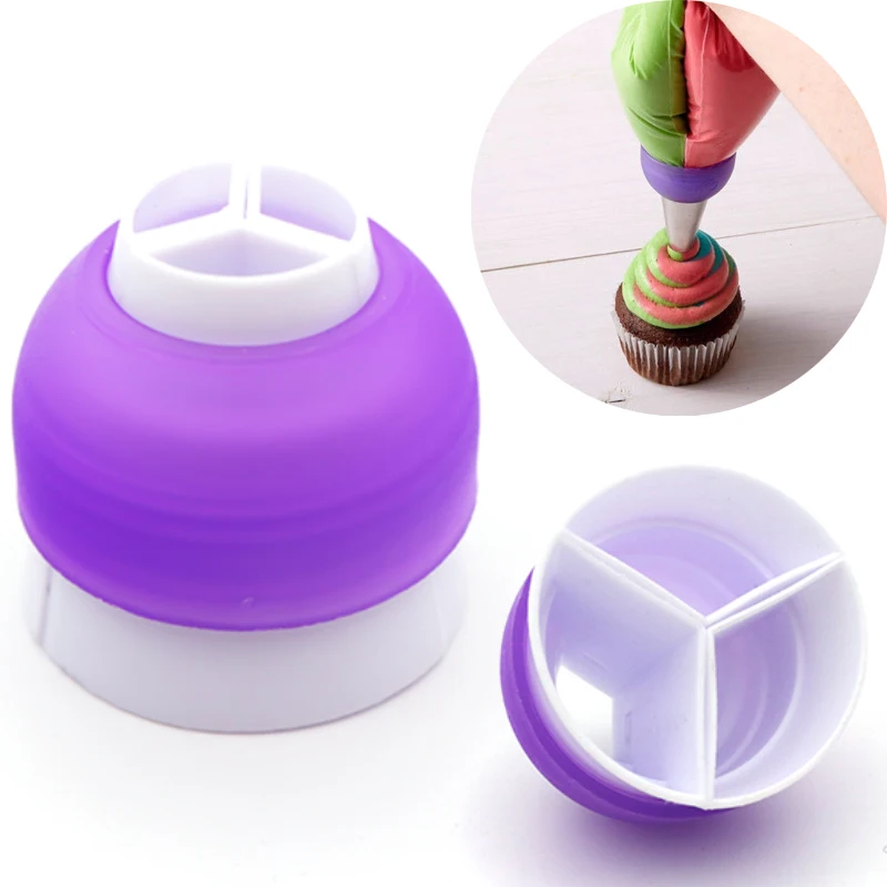 

Kitchen Baking Tool Tricolor Decorating Converter 3 Hole Color Cream Bags Coupling Bakeware Russian Icing Piping Nozzles Tips