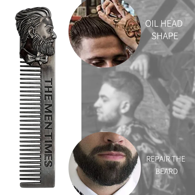 Men's Beard Comb Premium Silver Stainless Steel Portable Shaving Tool Barber Styling Hair Shaped Trim for Male 1 Pack | Красота и