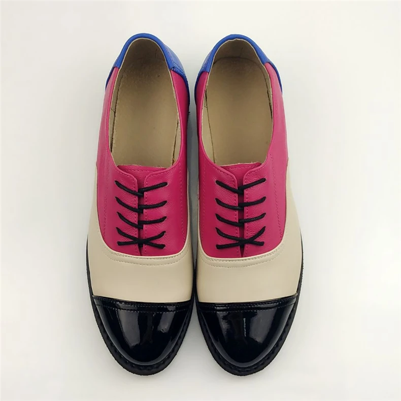 Женская Повседневная обувь из натуральной кожи; Дизайнерская обувь на плоской подошве в винтажном стиле; женские оксфорды ручной работы с круглым носком; Цвет серебристый, белый, розовый