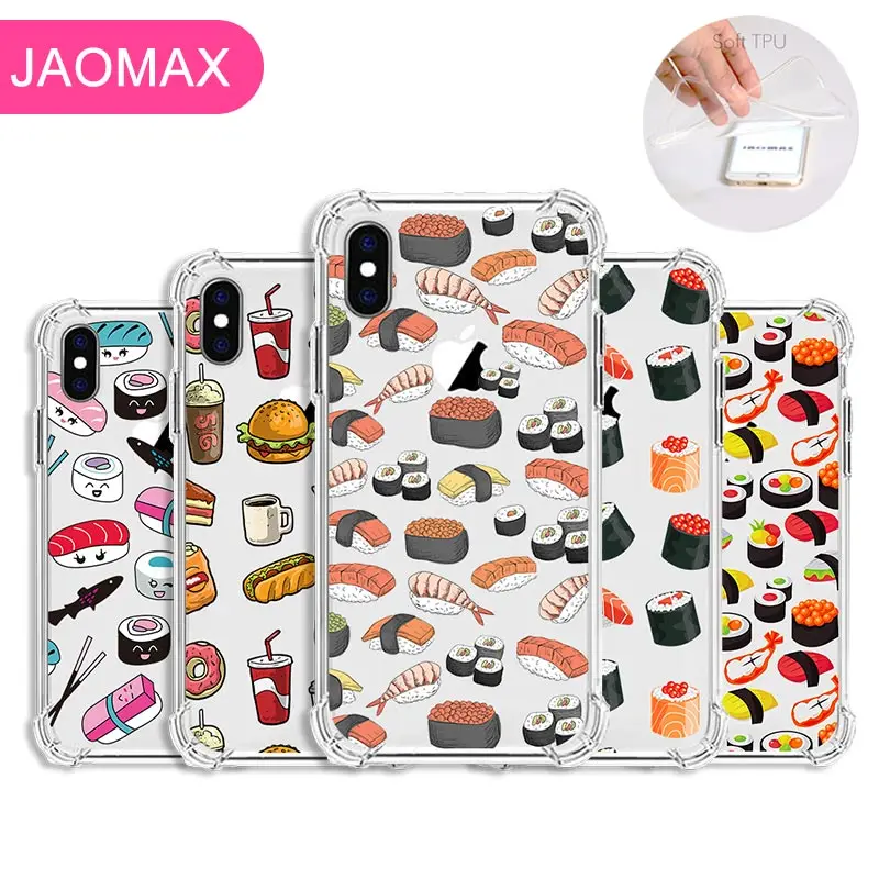 

Jaomax Transparent Silicone Cute Cartoon Food Pizza French Fries Sushi Cases For iPhone X Xs Max 6 6s 7 8 Plus 5 5S SE Xr Fundas