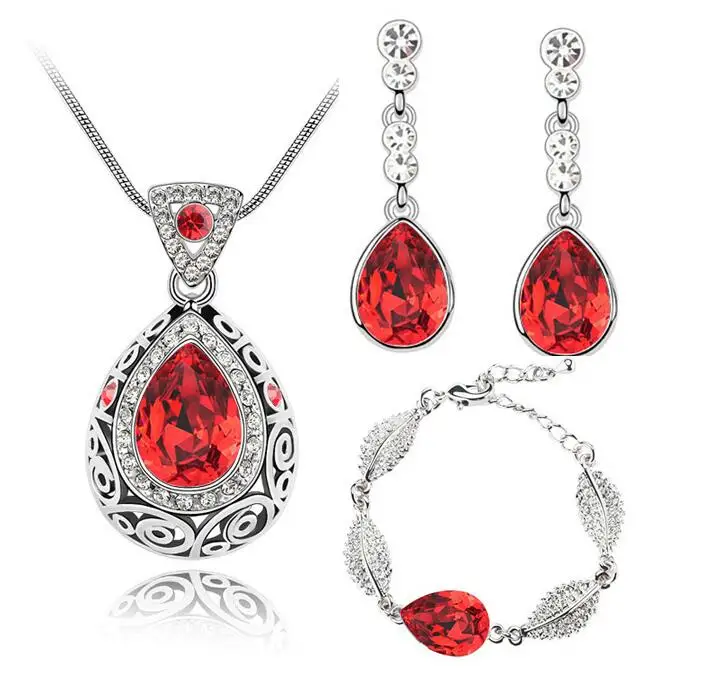 Австрийский Кристалл Королева полый водный кулон ожерелье серьги Модный Ювелирный Набор Прямая свадебные женские классические подарки - Окраска металла: red