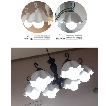 

Chandeliers Korean Pastoral Simple Modern Chain Pendant Chandelier White Black Iron Led Chandelier Living room lamp