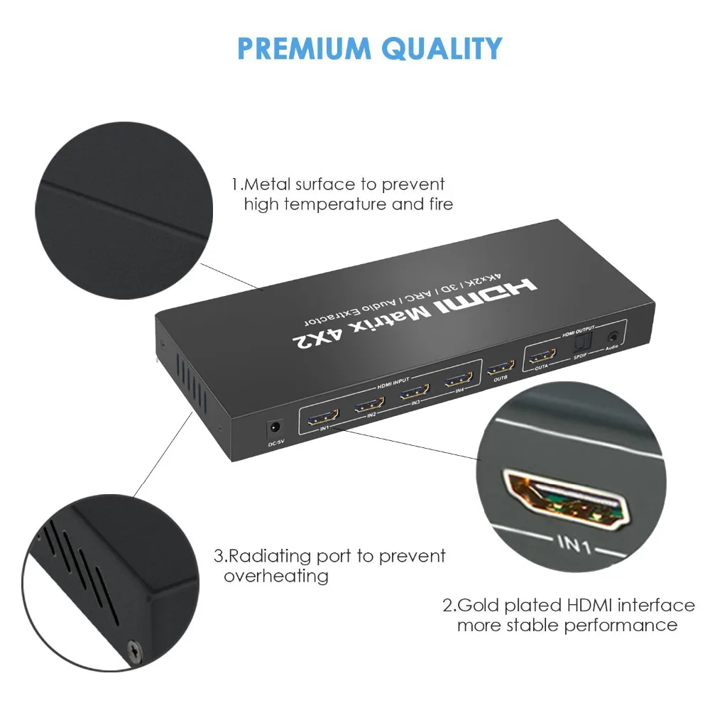 Aikexin HDMI матрица 4X2 Переключатель сплиттер конвертер адаптер с пультом дистанционного управления Full HD 4K x 2K 3D 1080P HDMI матрица 4 в 2 выхода