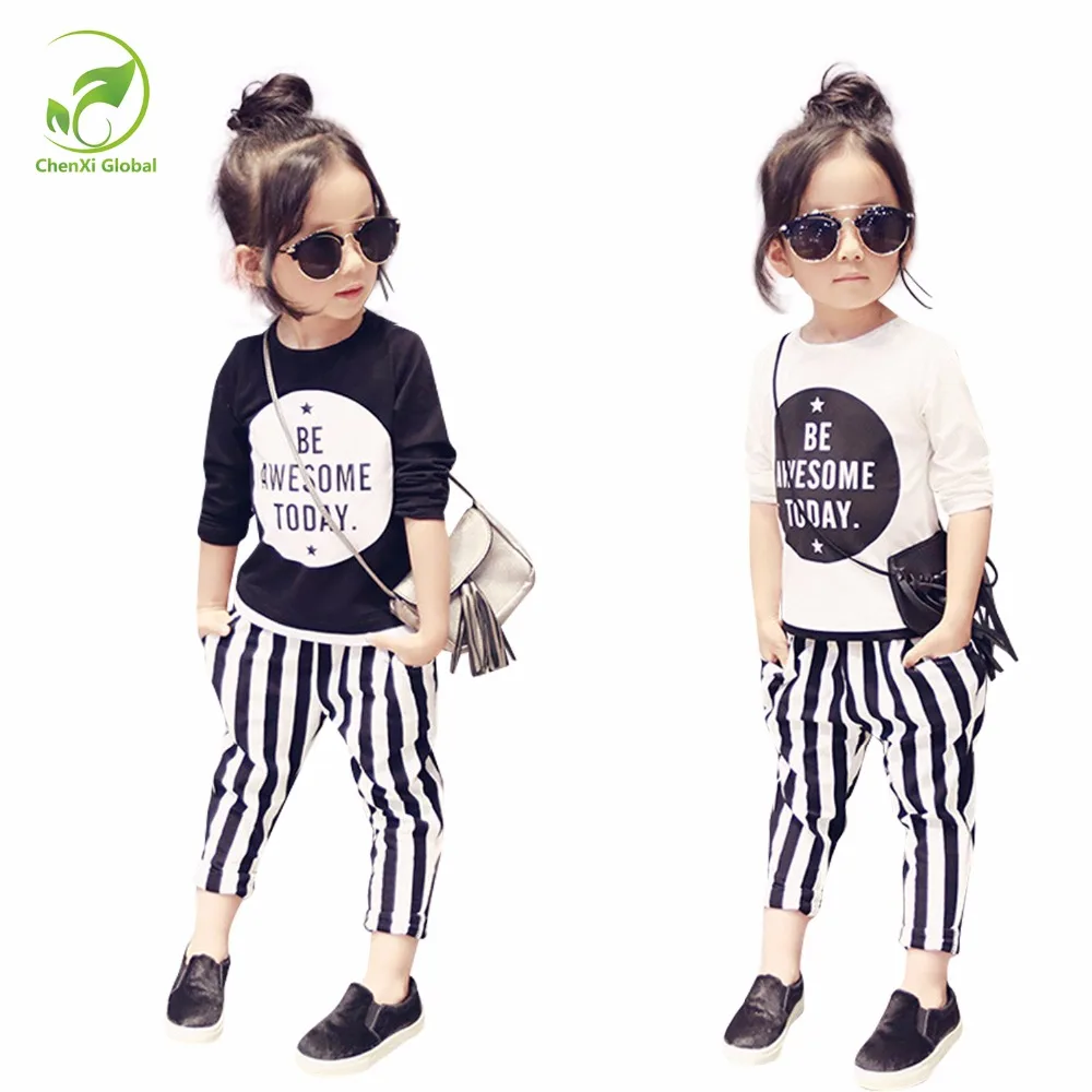

2017 Autumn Spring Infant Clothes Baby Clothing Sets Letter Print Model Cotton Long Sleeve Striped Pants 2pcs Baby Girl Clothes