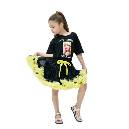 Женская юбка-пачка; балетная юбка-американка; 3 слоя; пышные Детские балетные юбки; вечерние юбки принцессы для танцев; фатиновая мини-юбка для девочек - Цвет: black yellow