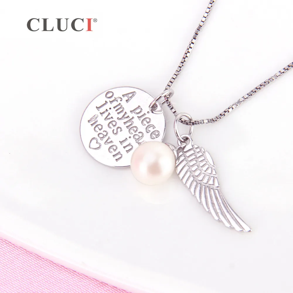 CLUCI 925 Sterling Silver Angle Wing Pendant Mounting A piece lives in Heaven Round Pendant separable necklace diy SP247SB