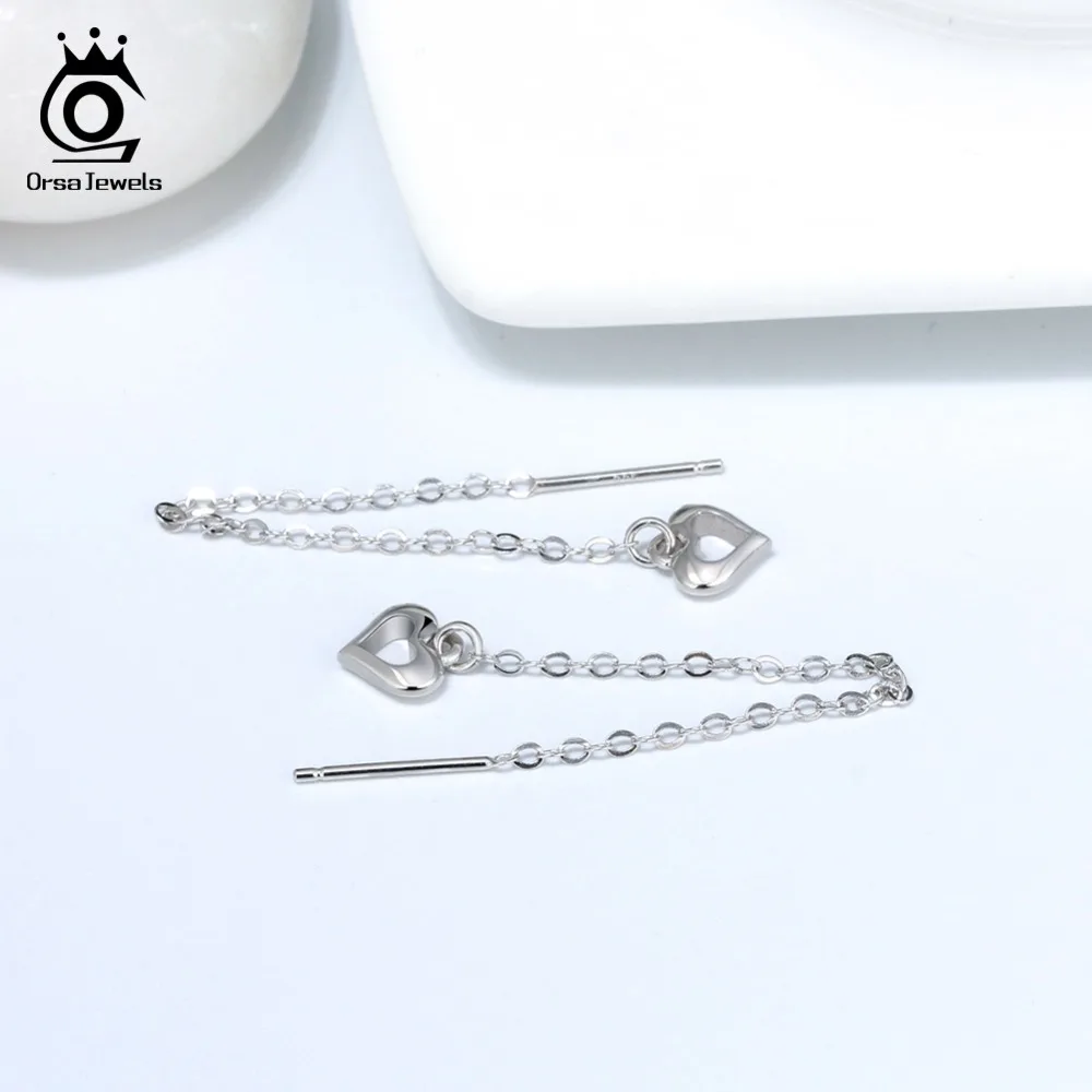 ORSA JEWELS, натуральная 925 пробы, серебряные женские серьги, цепочка, романтическая форма сердца, корейские вечерние ювелирные изделия для девушек SE130