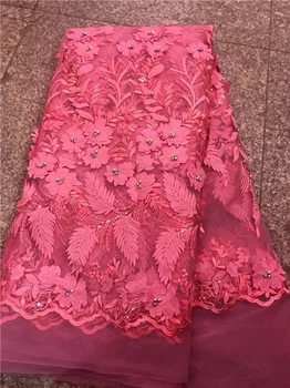 

Latest Peach African Lace Fabric 2018 High Quality Sequins Lace Embroidery French Mesh Beads Nigerian 3d Lace Fabrics Material