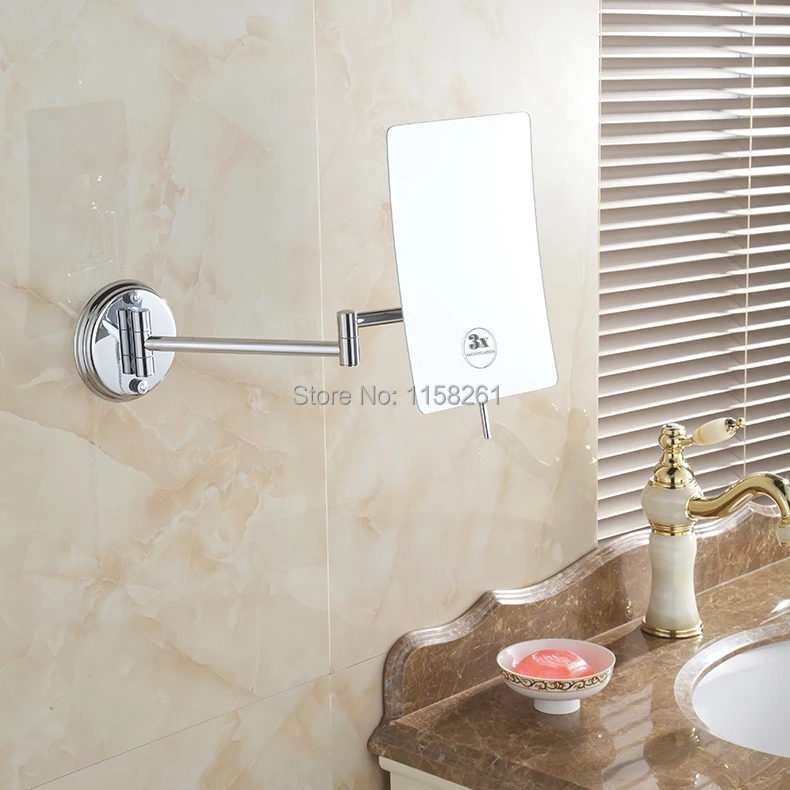 Bath Mirrors 3 X Magnifying Mirror Wall Makeup Mirror of Bathroom 1 Sided Lady Square Folding Cosmetic Mirrors With Arm 6208 3