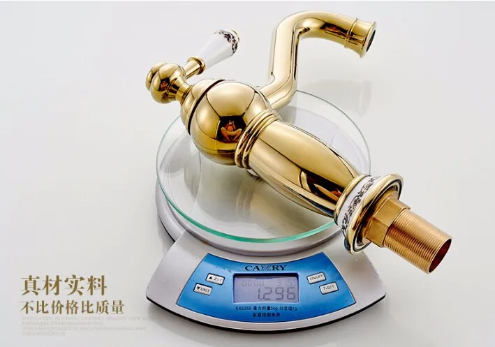Модный высококачественный водопроводный кран с золотой керамической основой и ручкой для холодной и горячей ванной раковины смеситель для раковины