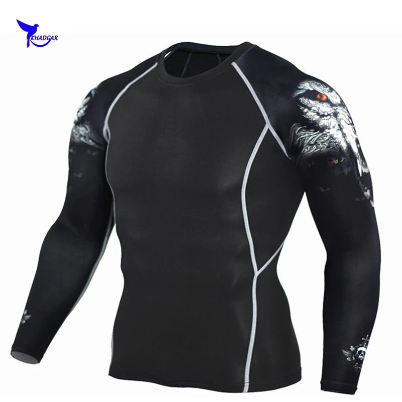 

2019 Mens 3D Printed Long Sleeve Running T-Shirt Gym Fitness Rashgard Crossfit Compression Tshirt Clothing Dry Fit Jogging Shirt