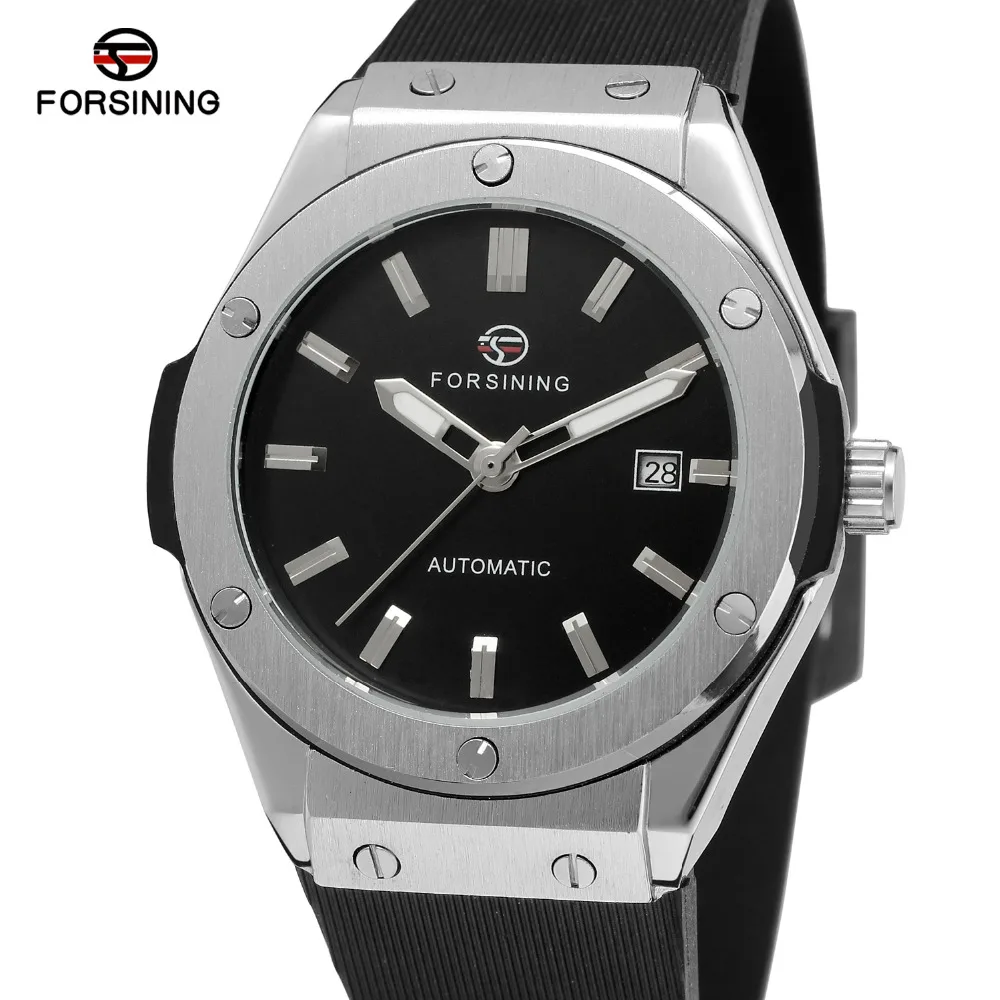 Forsining Men s Watch Fashion Original Automatic Movement Unique Rubber Band Army Wristwatches Color Black FSG8107M3S3