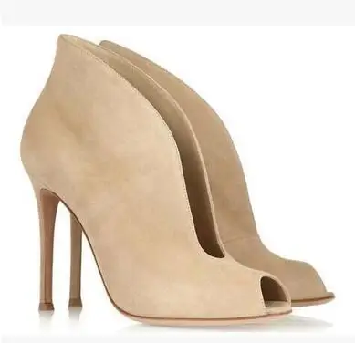 Sexy Front Deep V Peep Toe Suede 