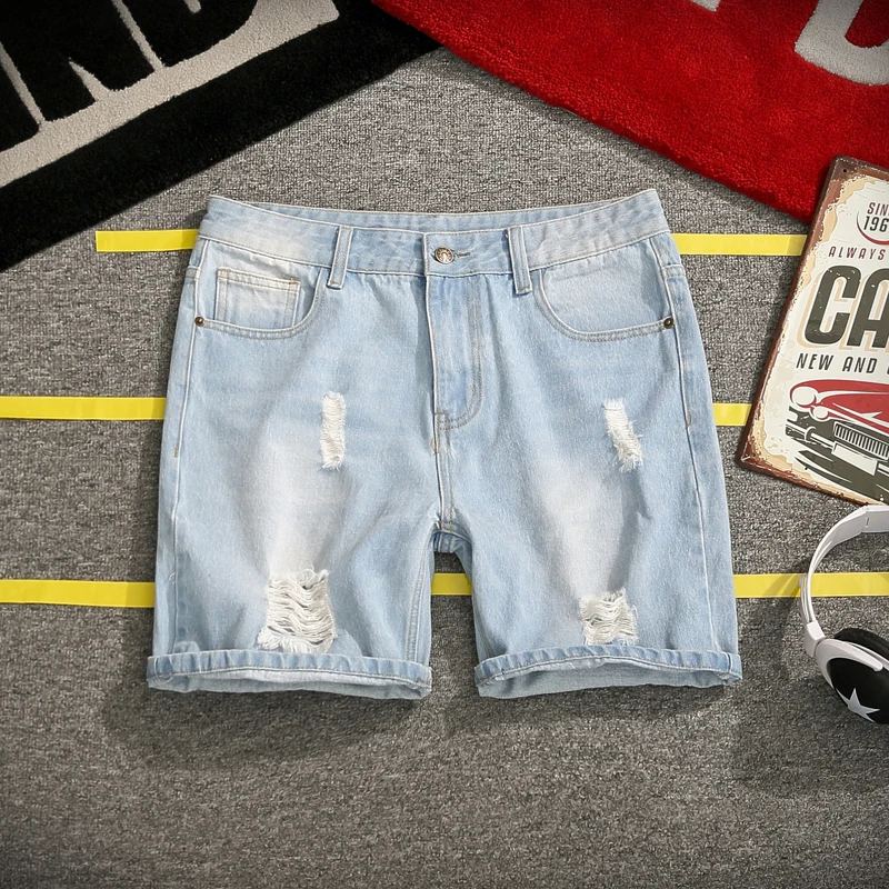 Джинсы Шорты мужчин летние новые большие размеры 5xl мужские отверстие выскабливание свободные джинсы Шорты мужские джинсы