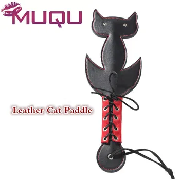 

Black Leather Fetish cat Paddle menottes spanking flogger butt pat sex toys bdsm leather whip harness men sex products sex dice