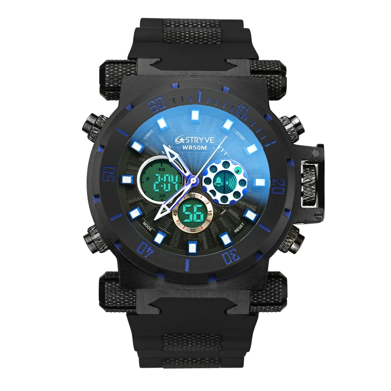 

STRYVE Fashion Multi-function Silicone Waterproof Sports Watch Double Movement Large Dial Trend Outdoor Watch LED Digital Clock