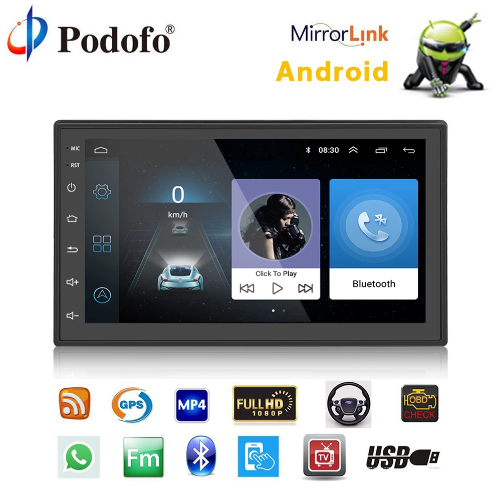 

Podofo Car Multimedia player Autoradio 2 Din Android Car Radio GPS Navigation Bluetooth Audio Stereo radio Car MP5 Player USB FM