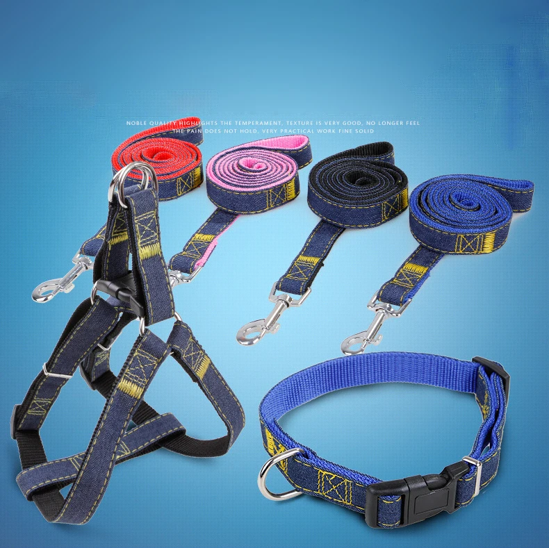 Pet Harness Jean Collar Chest Strap Rope Set Outdoor Sports Safety Lead Leash For Small Large Dogs Cat S M L XL Cloth Dog Chains (1)