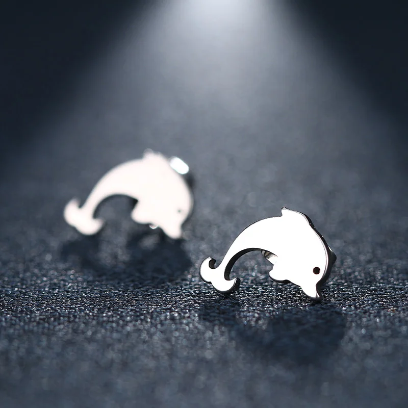 CACANA Stainless Steel Stud Earring For Women Man Dophin Gold And Silver Color Lover's Engagement Jewelry Drop Shipping