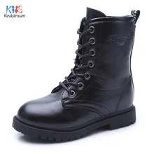 2017 de Garçon Thermique Neige Bottes pour L’hiver Marque PU En Cuir Dentelle-Up Enfants Bottes Chaudes En Peluche à l’intérieur Enfants antidérapant Bottes, RJ504