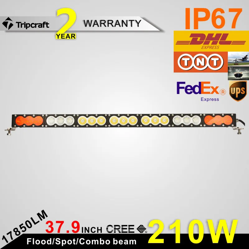 

2016 New arrival 4x4 amber/white led light bar 38 inch 210w 17850 lumen cree 12 volt led light bar, single row led light bar
